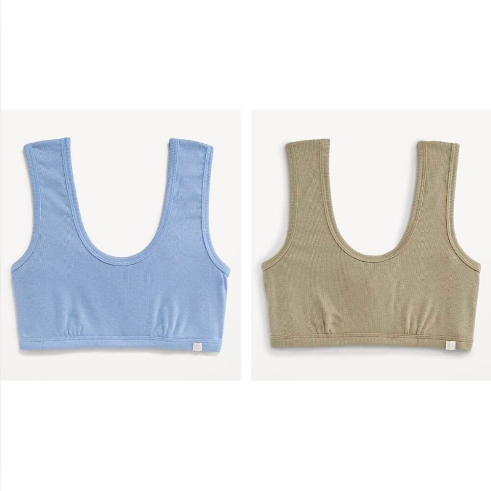 Old Navy Loves You Rib Knit Bralette Bundle of 2 XXL Comfort Lounge Blue Olive